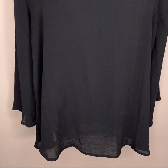 Large Ana Black Collar Style Blouse Flowy Chiffon 3/4 Sleeve Goth - Picture 8 of 14